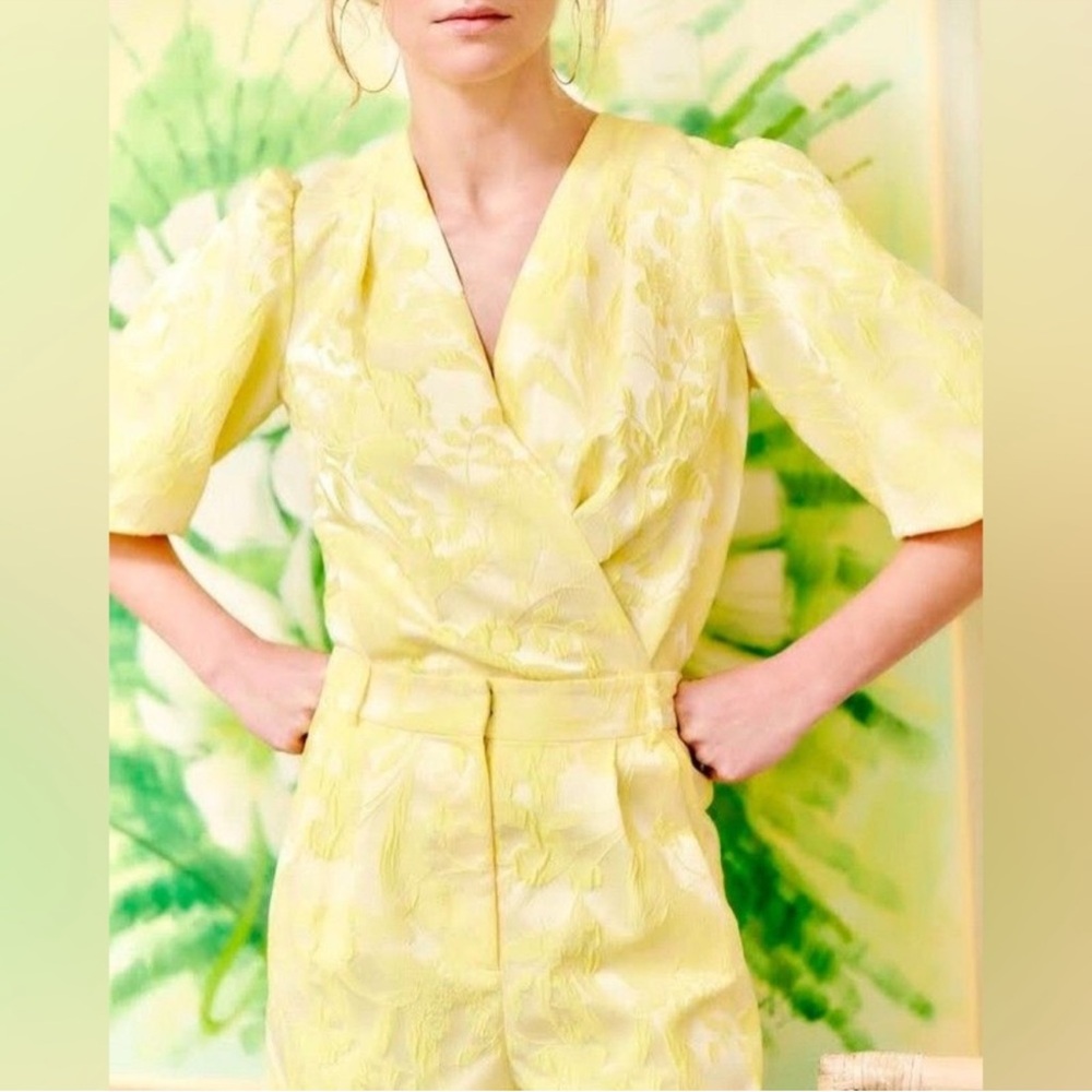 Amanda Uprichard Yellow Puff Sleeve Bodysuit